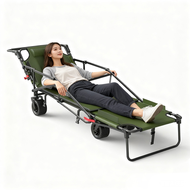 Outdoor Camping Recliner - Foldable Camping Wagon with Tank Wheels