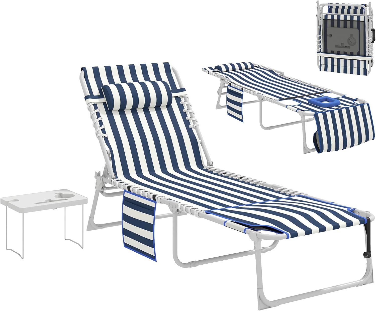 Outdoor Camping Recliner - 5-Position Reclining Chaise Lounge with Face