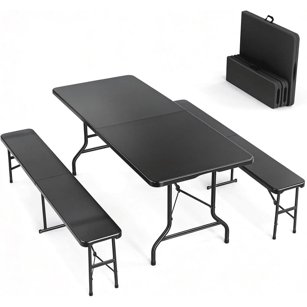 Camping Outdoor Or Indoor - Picnic Table Set with 2 Benches,