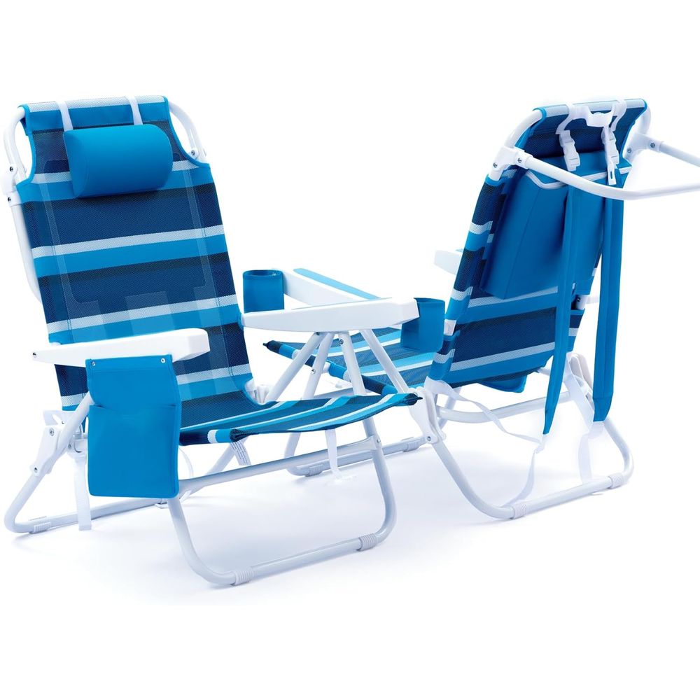 Outdoor Camping Recliner - 2-Piece Reclining Beach Chairs with Mesh