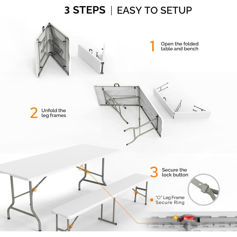White olding Picnic Table Set  - Camping Outdoor Or Indoor recensione e prezzo