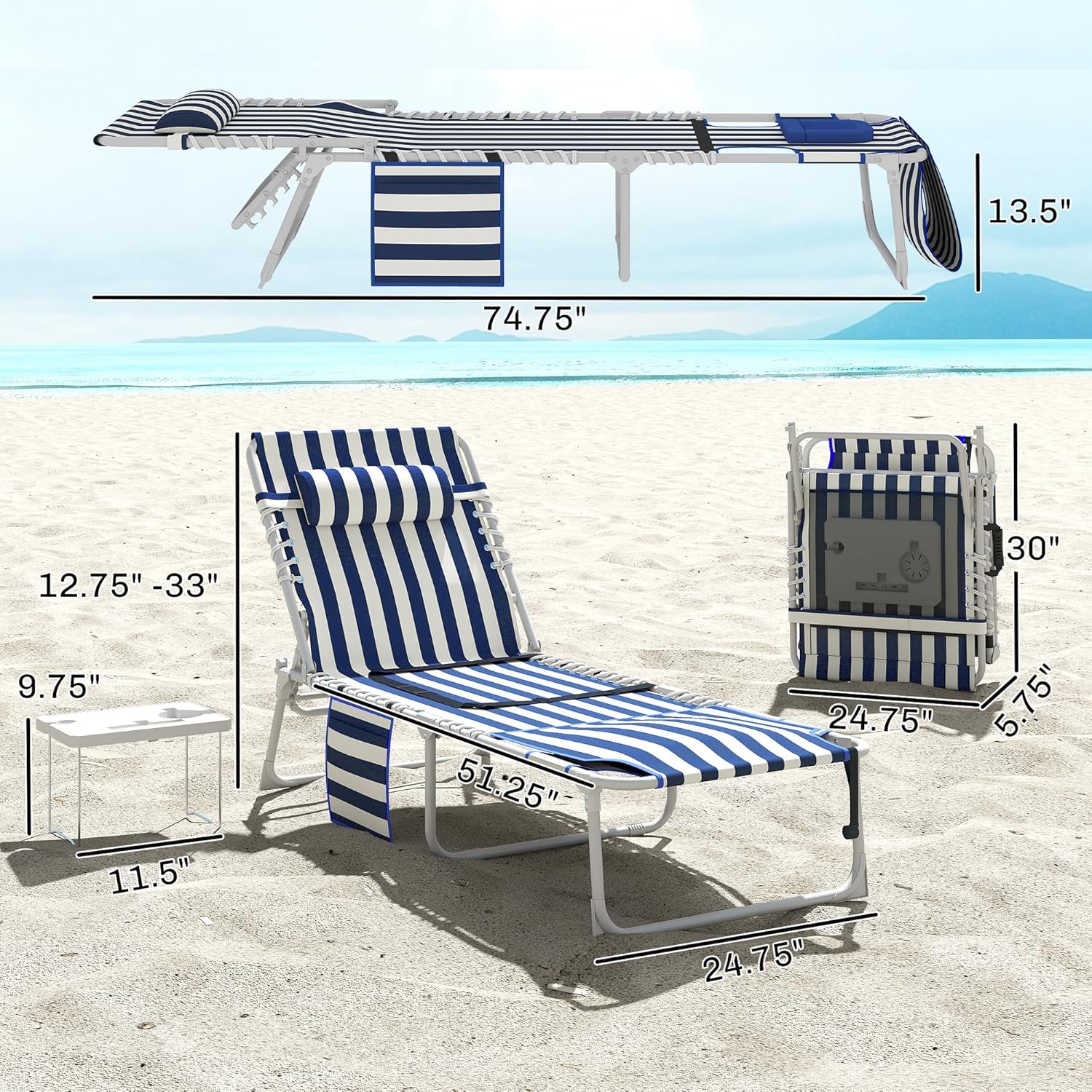 5-Position Reclining Chaise Lo - Outdoor Camping Recliner recensione e prezzo