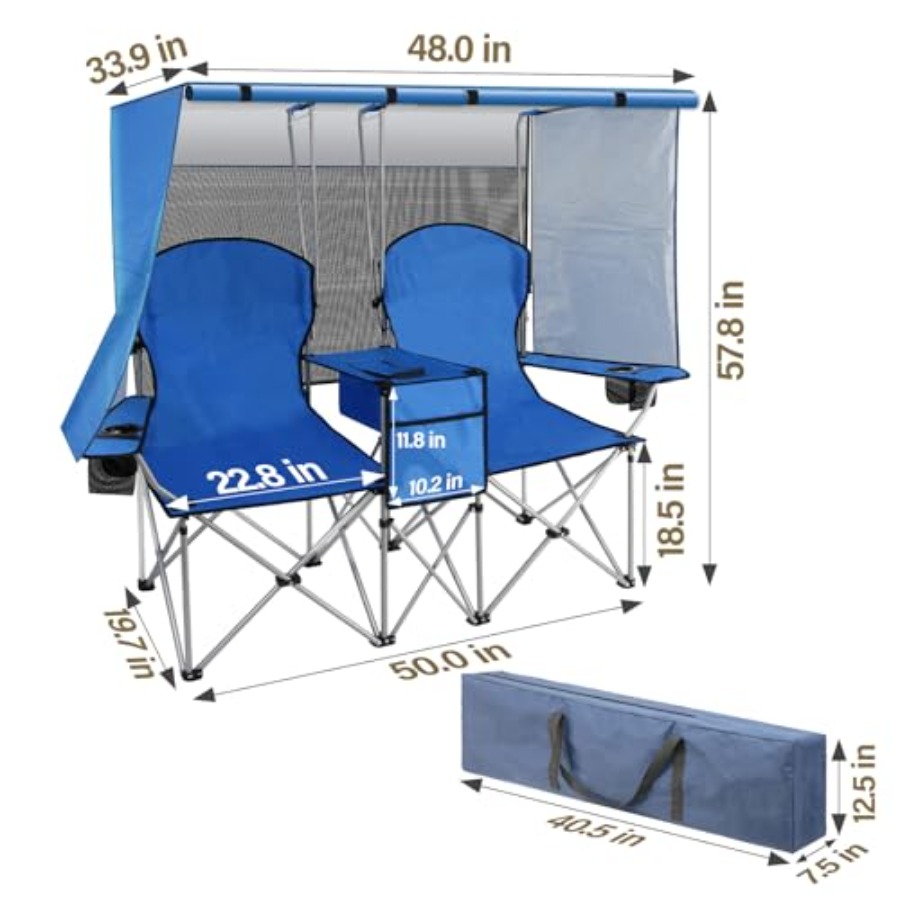 Double Camping Chair with Cano - Outdoor Camping Umbrella recensione e prezzo