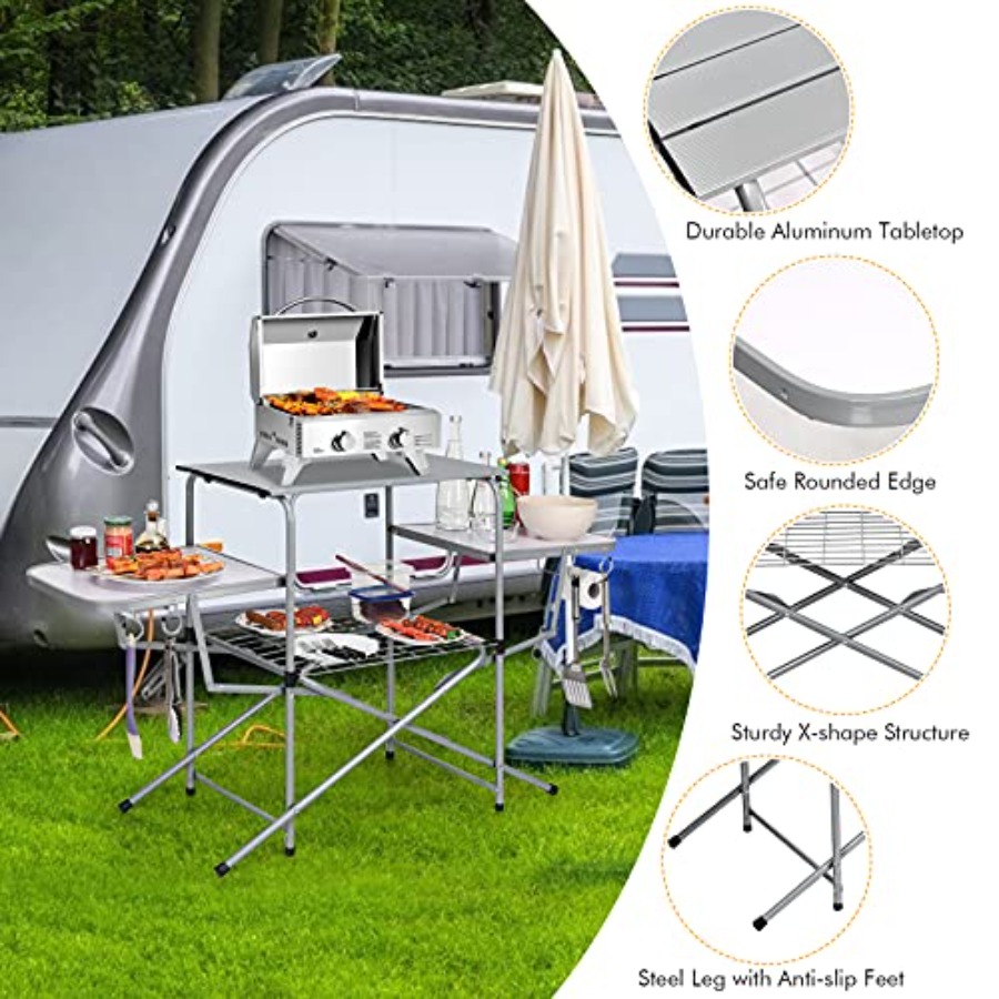 Folding Grill Table with 26''  - Outdoor Camping Kitchen Setup recensione e prezzo