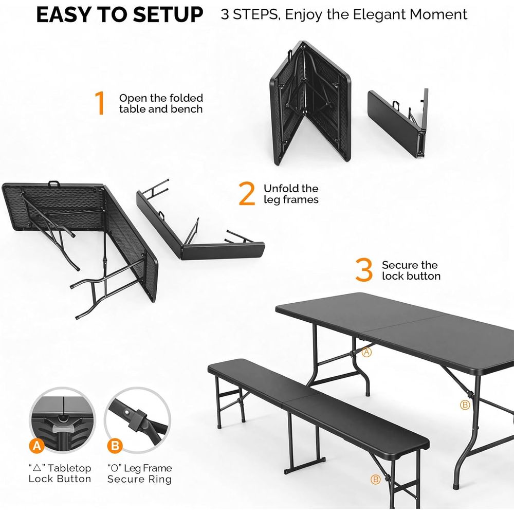 Picnic Table Set with 2 Benche - Camping Outdoor Or Indoor recensione e prezzo