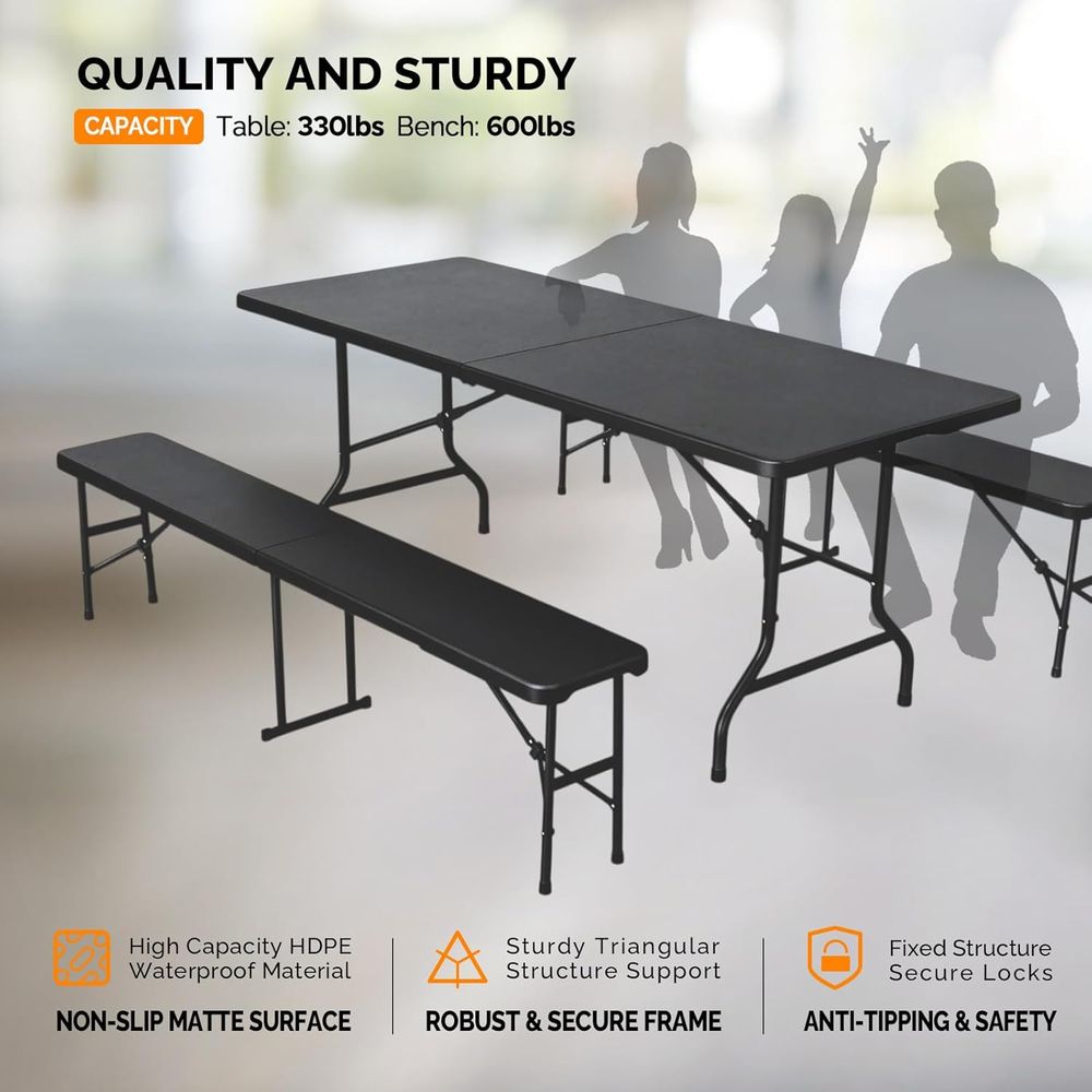 Picnic Table Set with 2 Benche - Camping Outdoor Or Indoor recensione e prezzo
