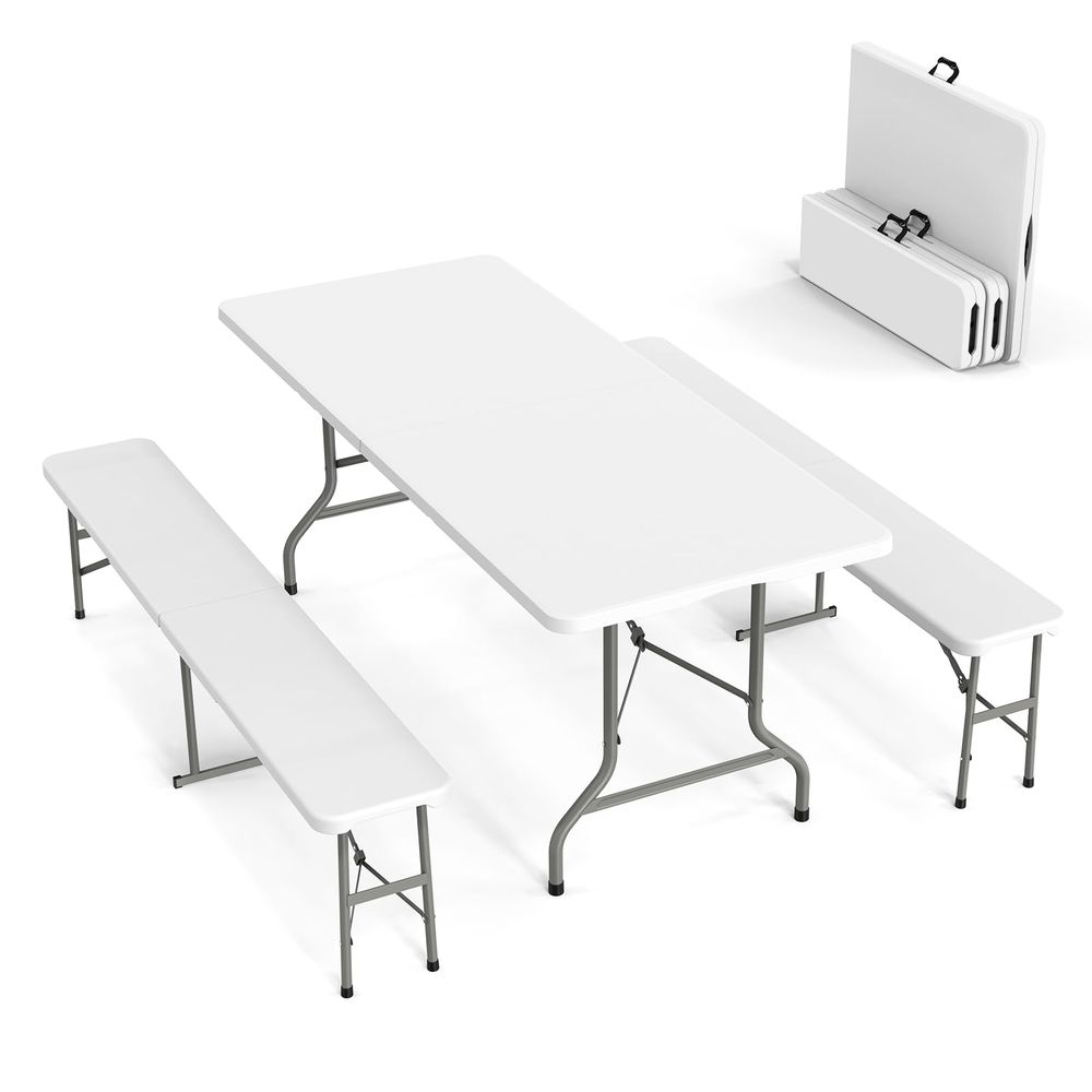 Picnic Table Set with 2 Benche - Camping Outdoor Or Indoor recensione e prezzo