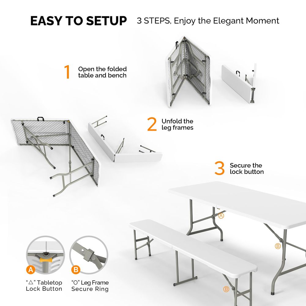 Picnic Table Set with 2 Benche - Camping Outdoor Or Indoor recensione e prezzo