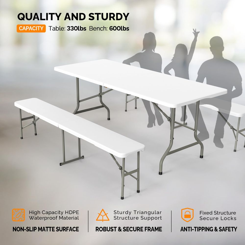 Picnic Table Set with 2 Benche - Camping Outdoor Or Indoor recensione e prezzo